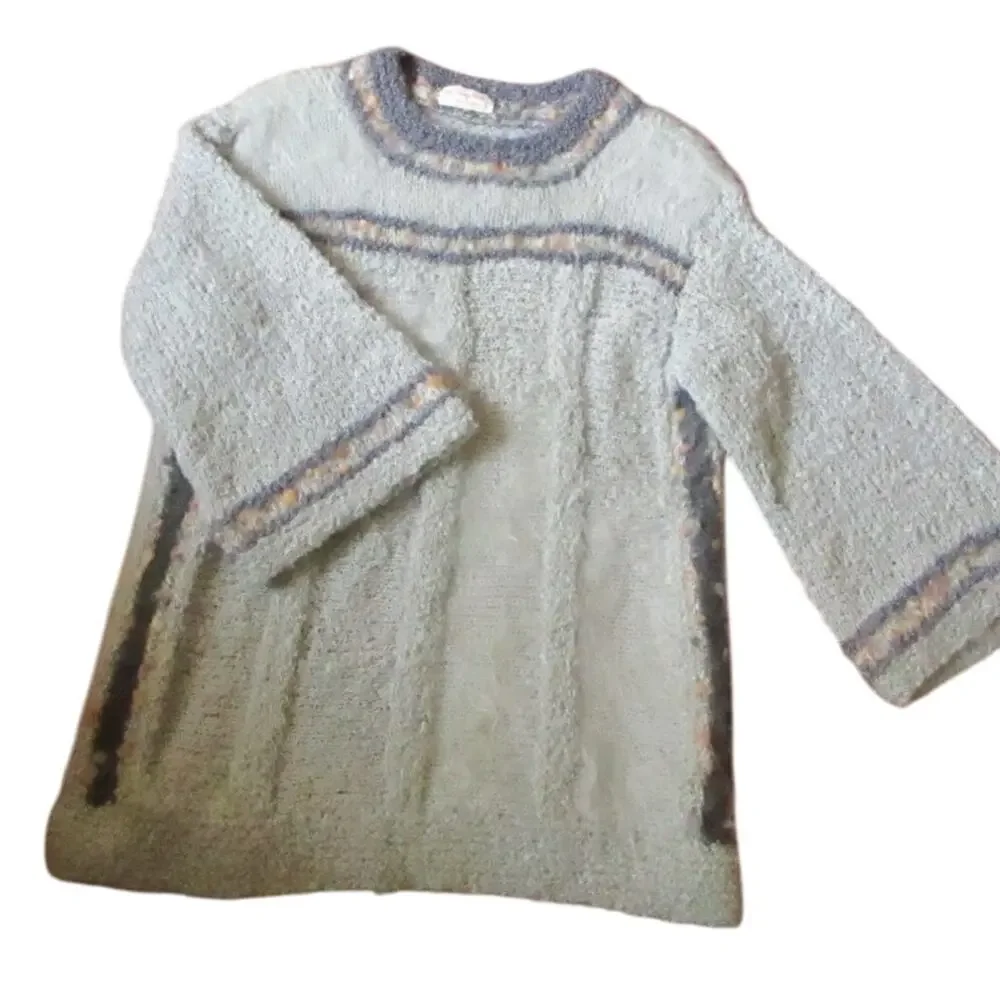 Vintage 70s 80s Handmade Mohair Wool Blend Sweater Fuzzy Knit Tunic Gray Long